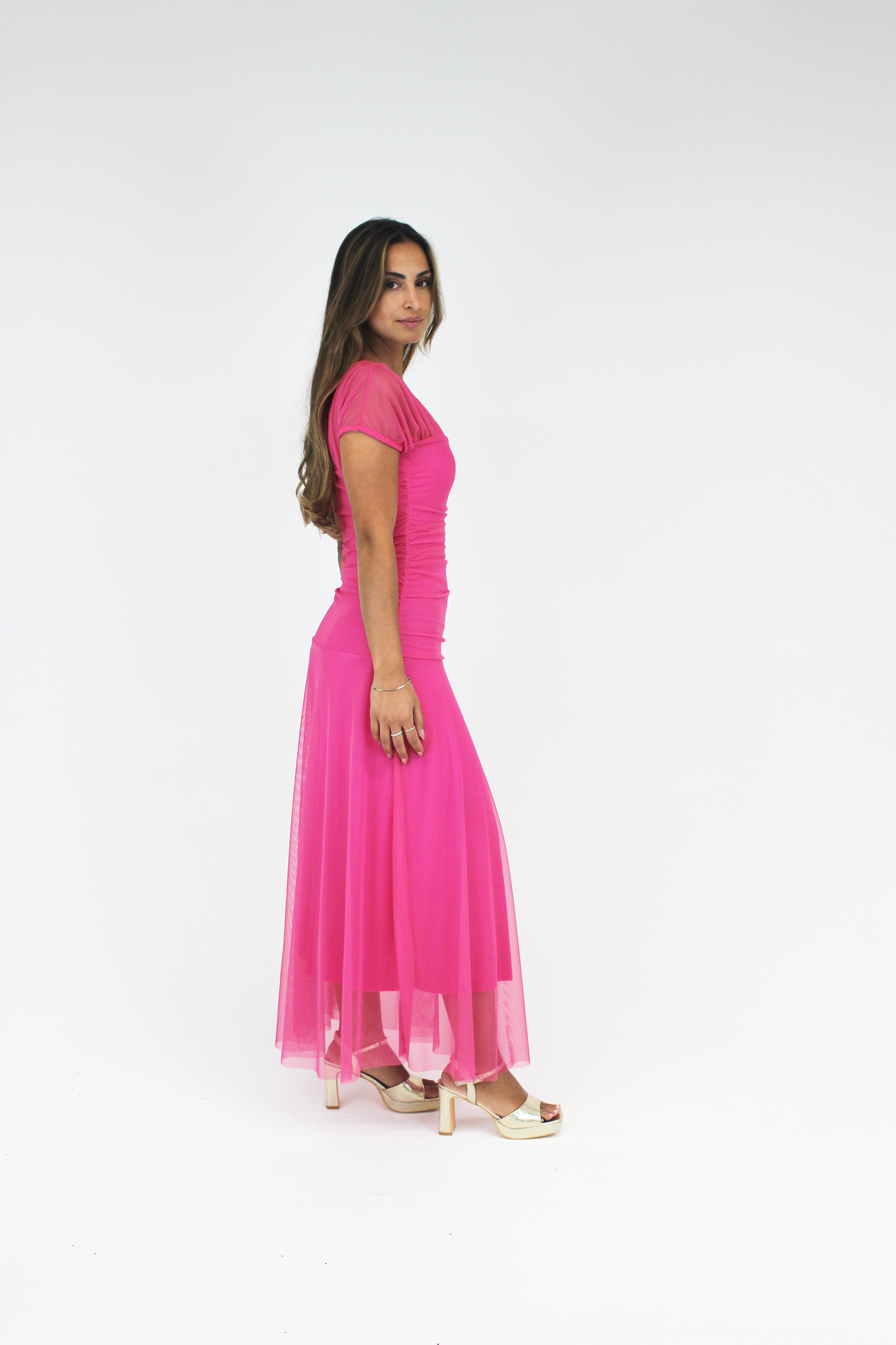 Vestido tule rosa midi