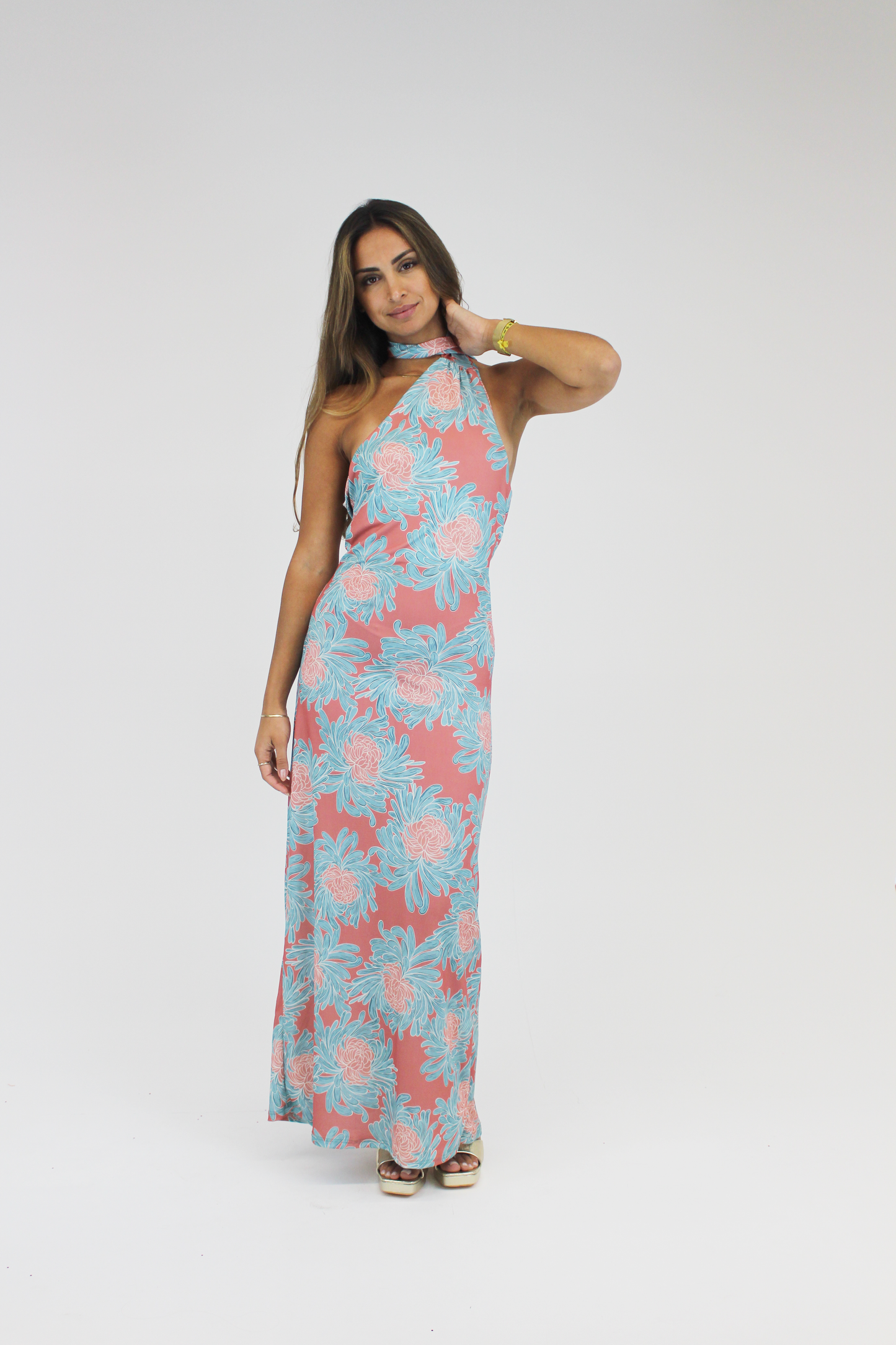 Vestido midi assimétrico jersey