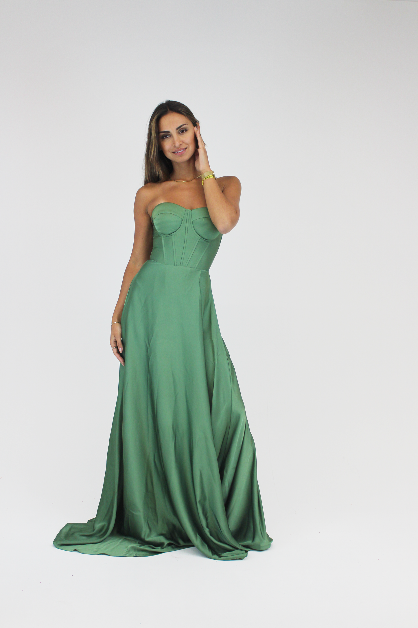 Vestido com corpete Verde Olive