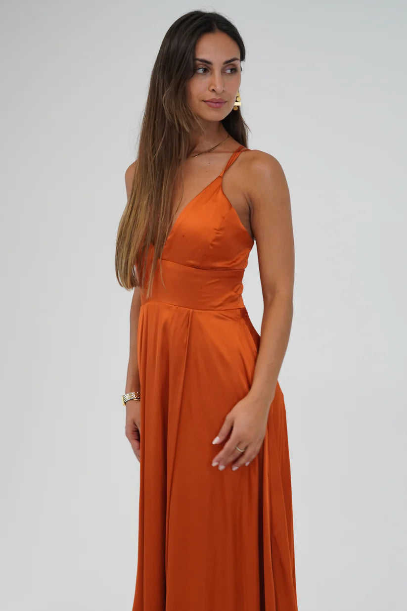 Vestido decote cruzado costas Laranja
