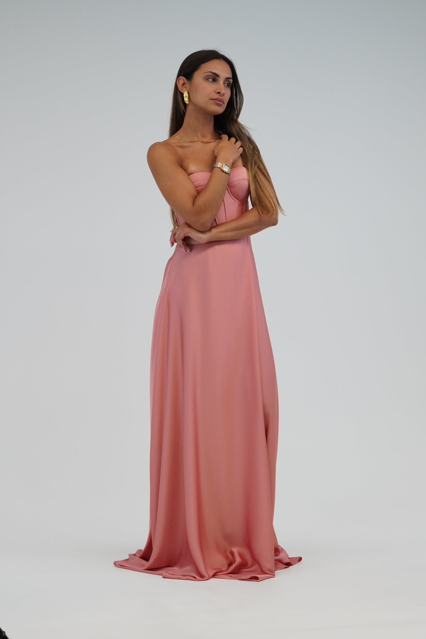 Vestido com corpete Salmão