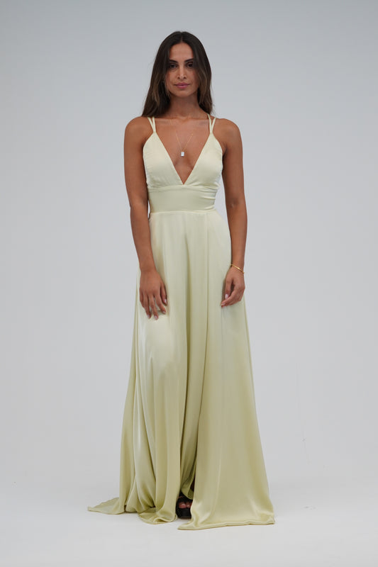 Vestido decote cruzado costas Amarelo pastel