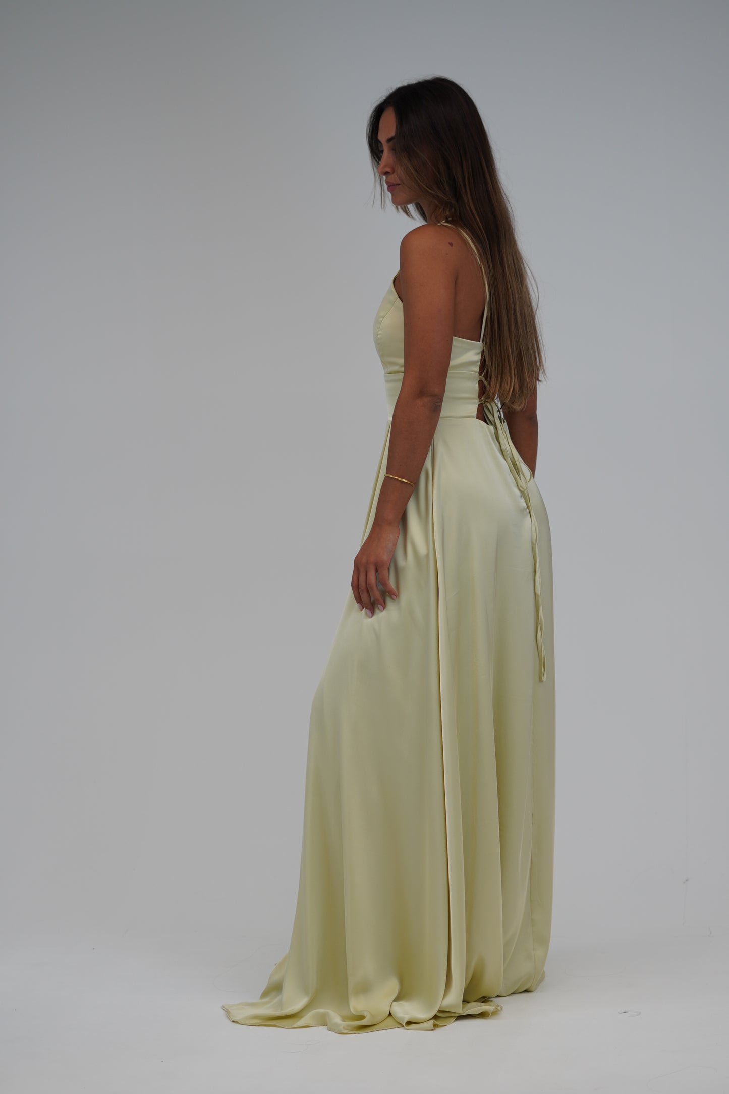 Vestido decote cruzado costas Amarelo pastel
