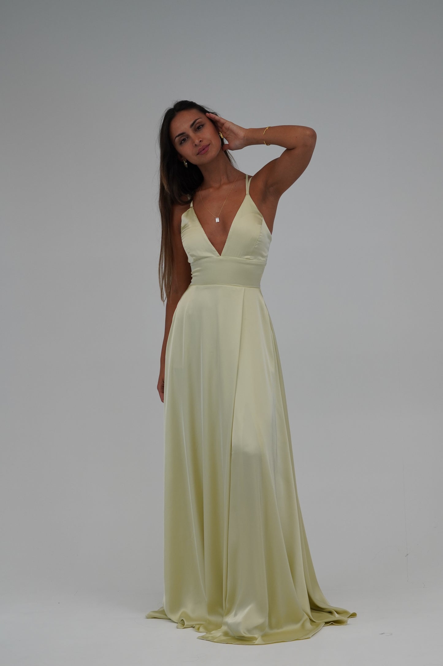 Vestido decote cruzado costas Amarelo pastel