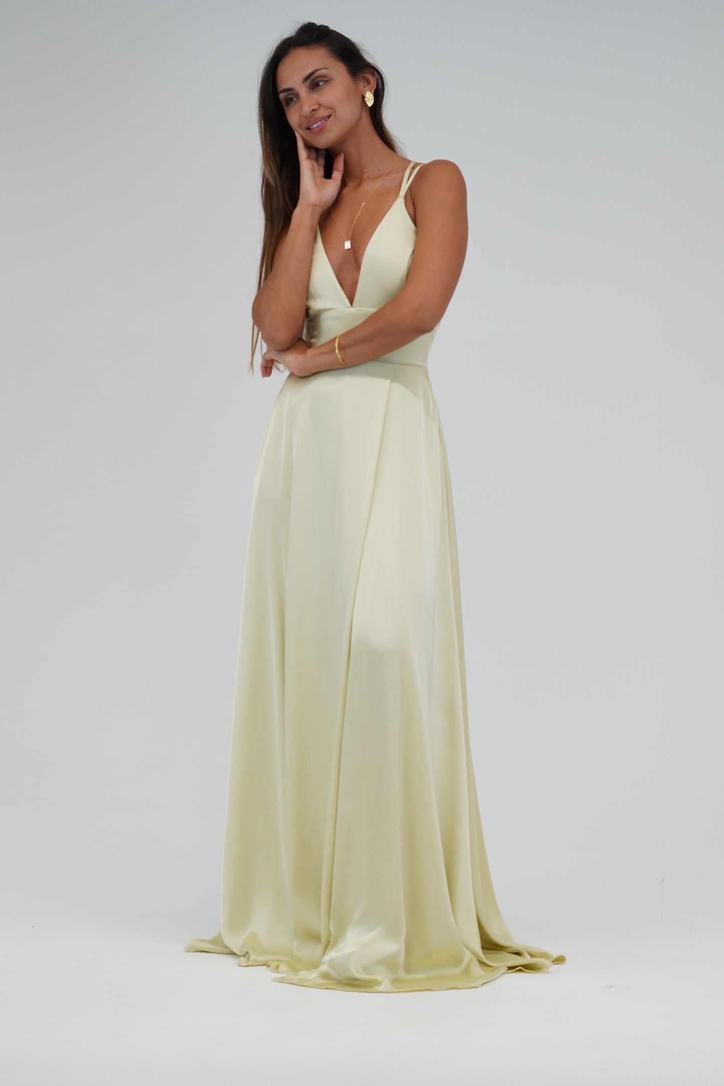 Vestido decote cruzado costas Amarelo pastel