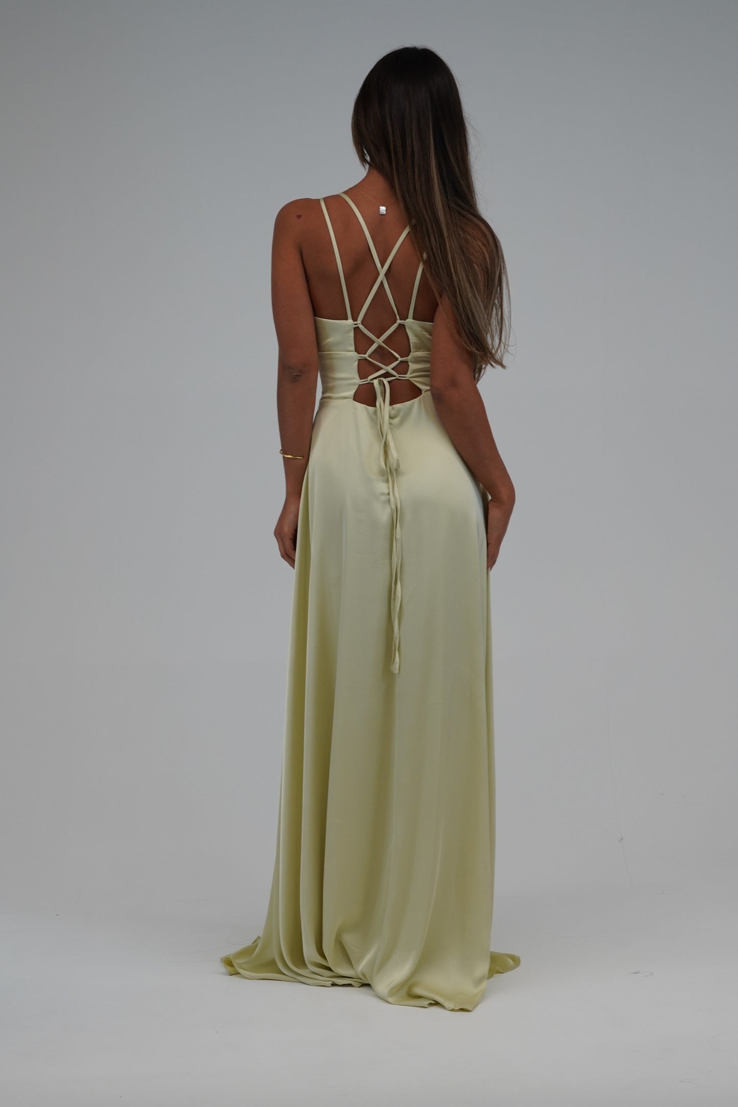 Vestido decote cruzado costas Amarelo pastel