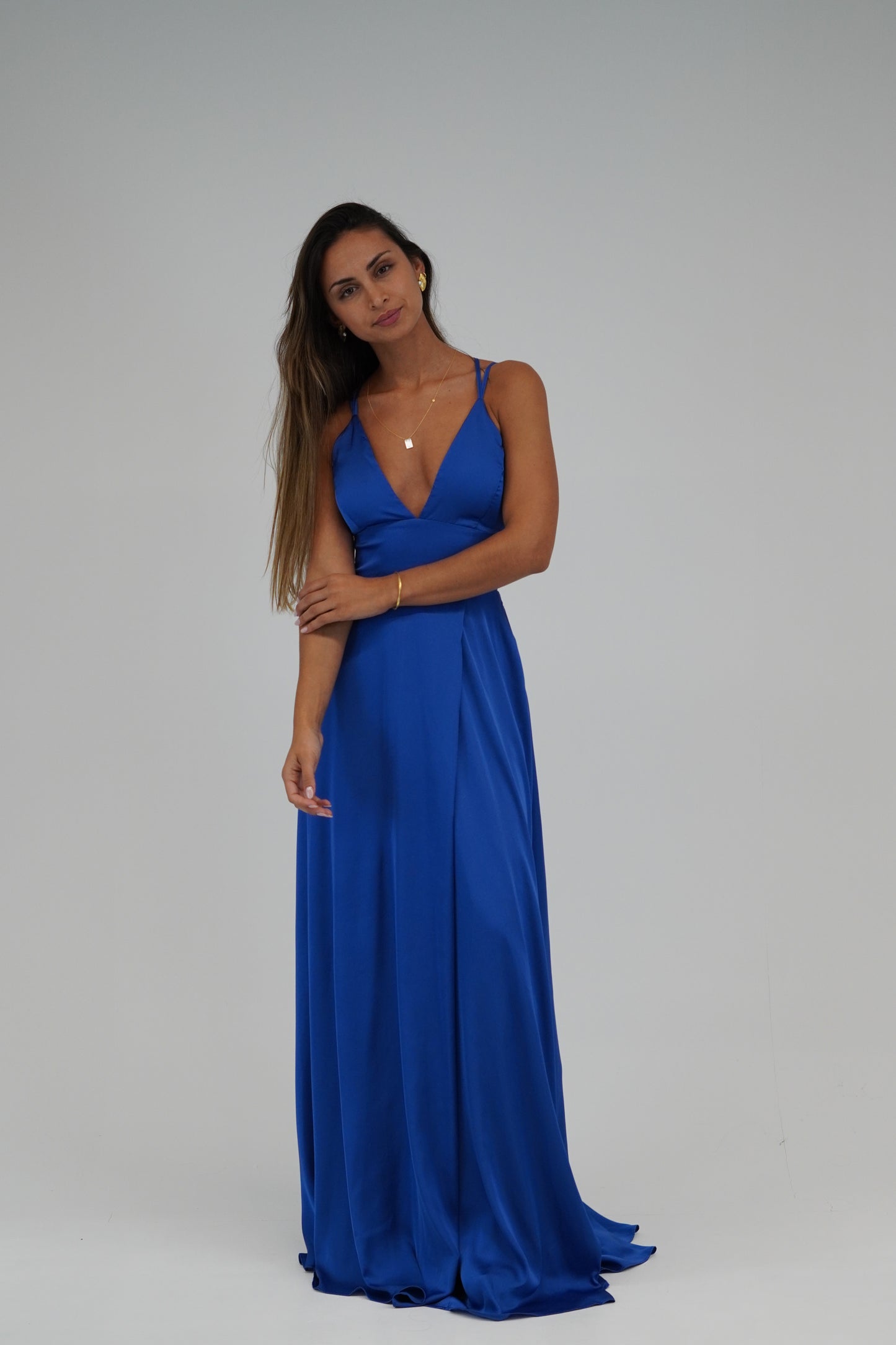 Vestido decote cruzado costas azulão