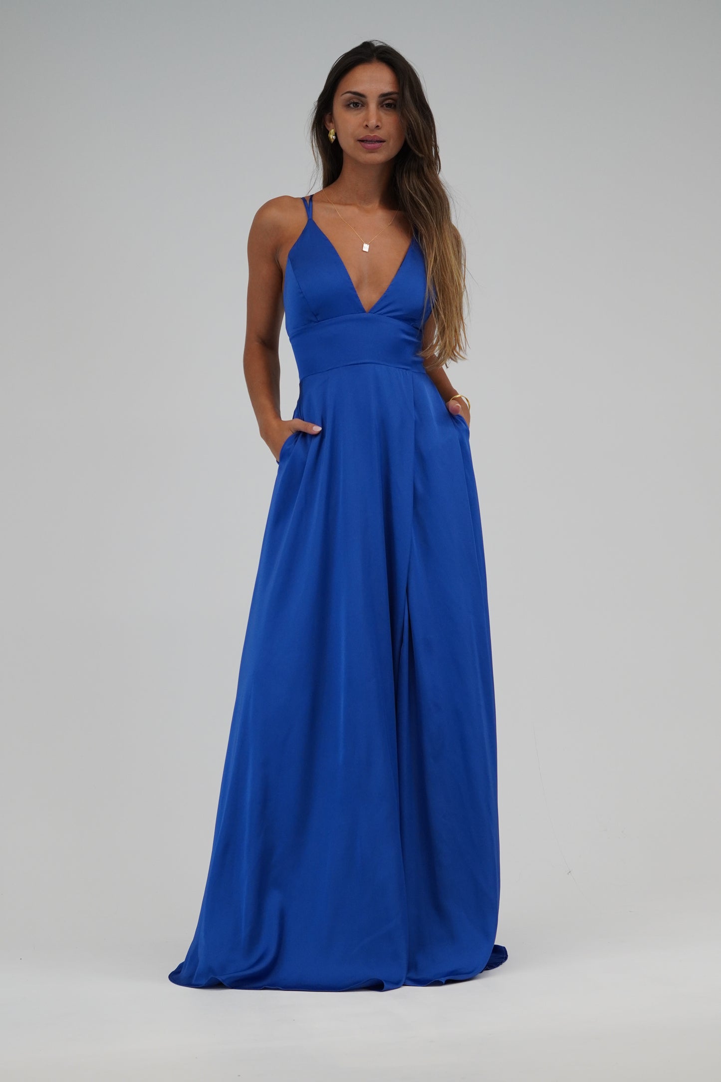 Vestido decote cruzado costas azulão