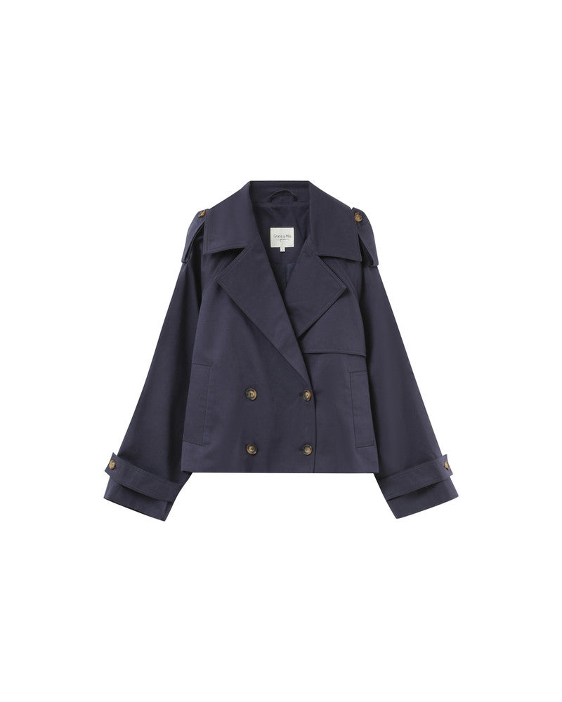 Trench coat curto de algodão