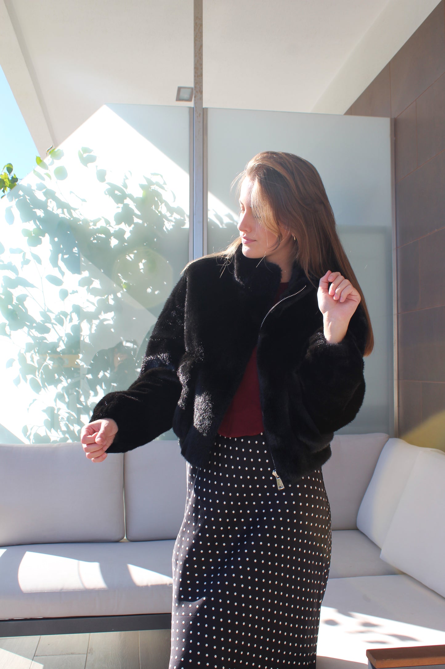 Casaco de pêlo com bolsos