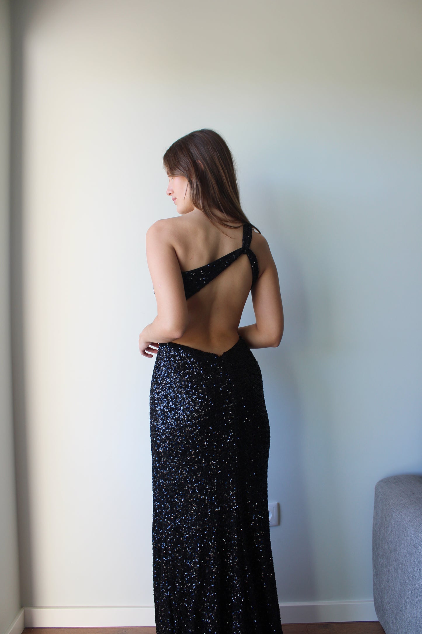 Vestido assimétrco lantejoulas