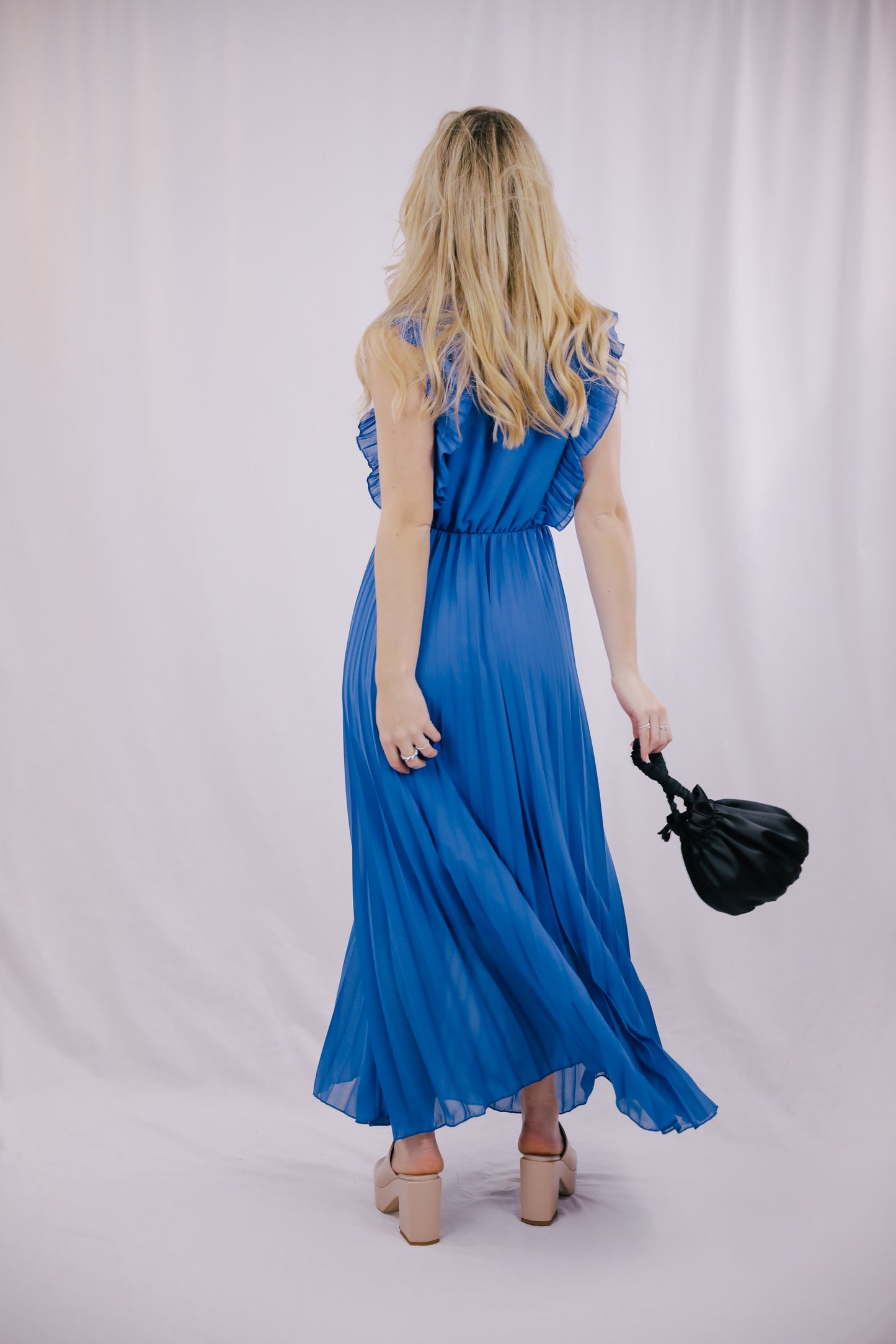 Vestido Plissado Azulão