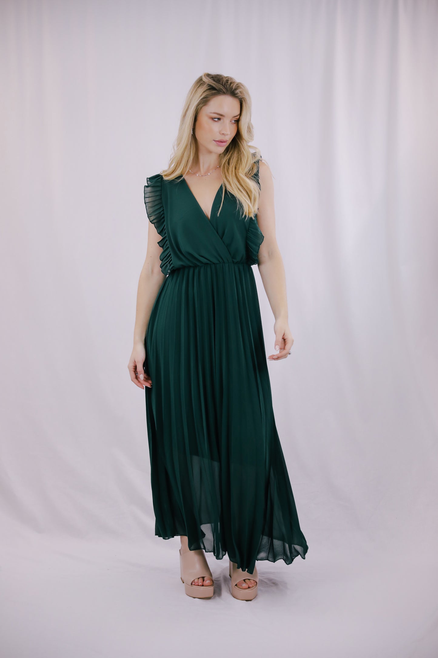 Vestido Plissado Verde Garrafa