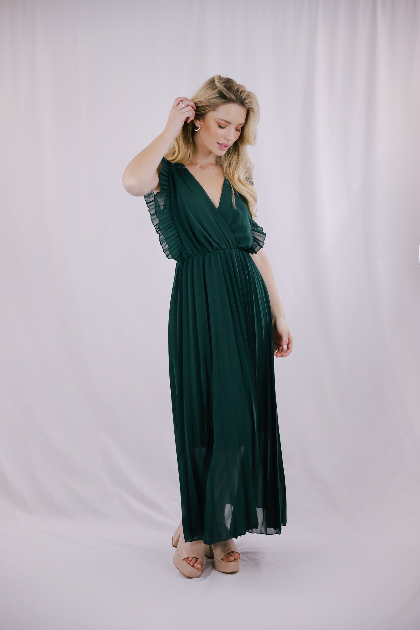Vestido Plissado Verde Garrafa