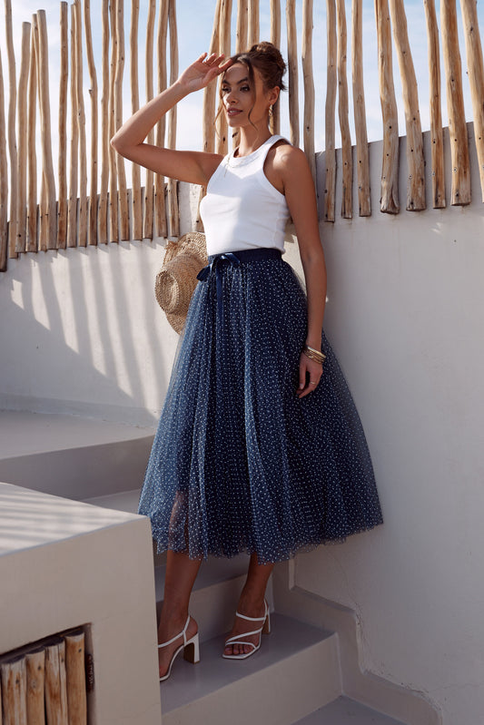 Saia de tule Polka-dots Marinho