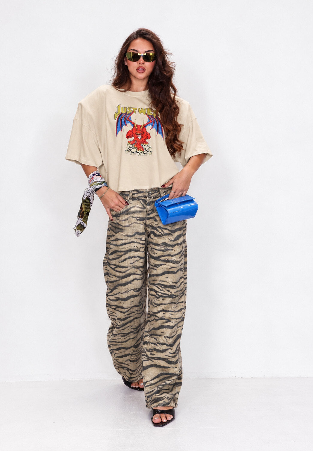 Loose-fit zebra print jeans Balloon cut