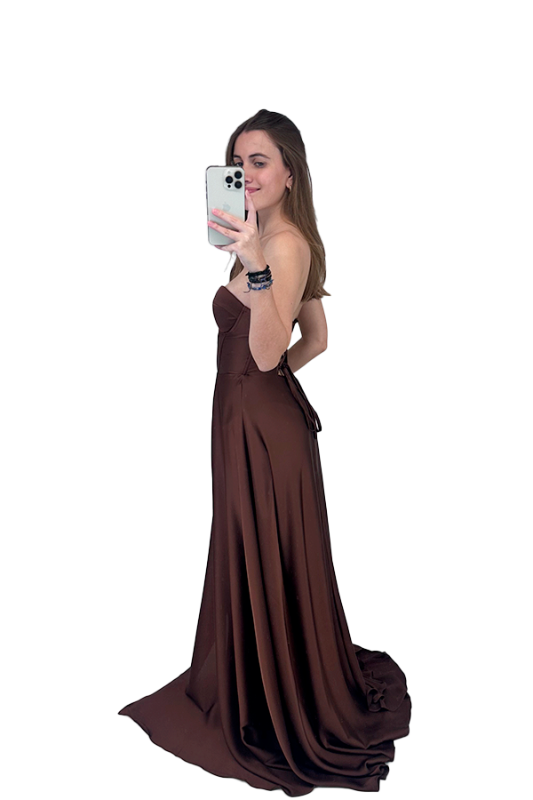 Vestido com corpete Castanho