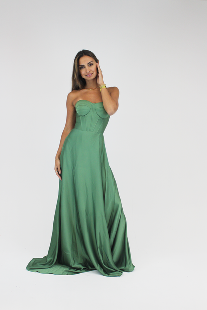 Vestido com corpete Verde Olive