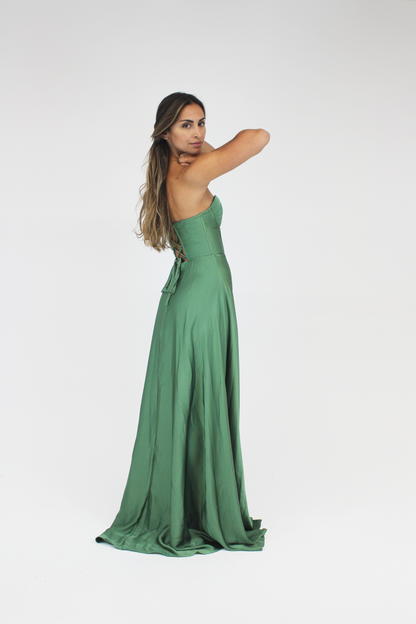 Vestido com corpete Verde Olive