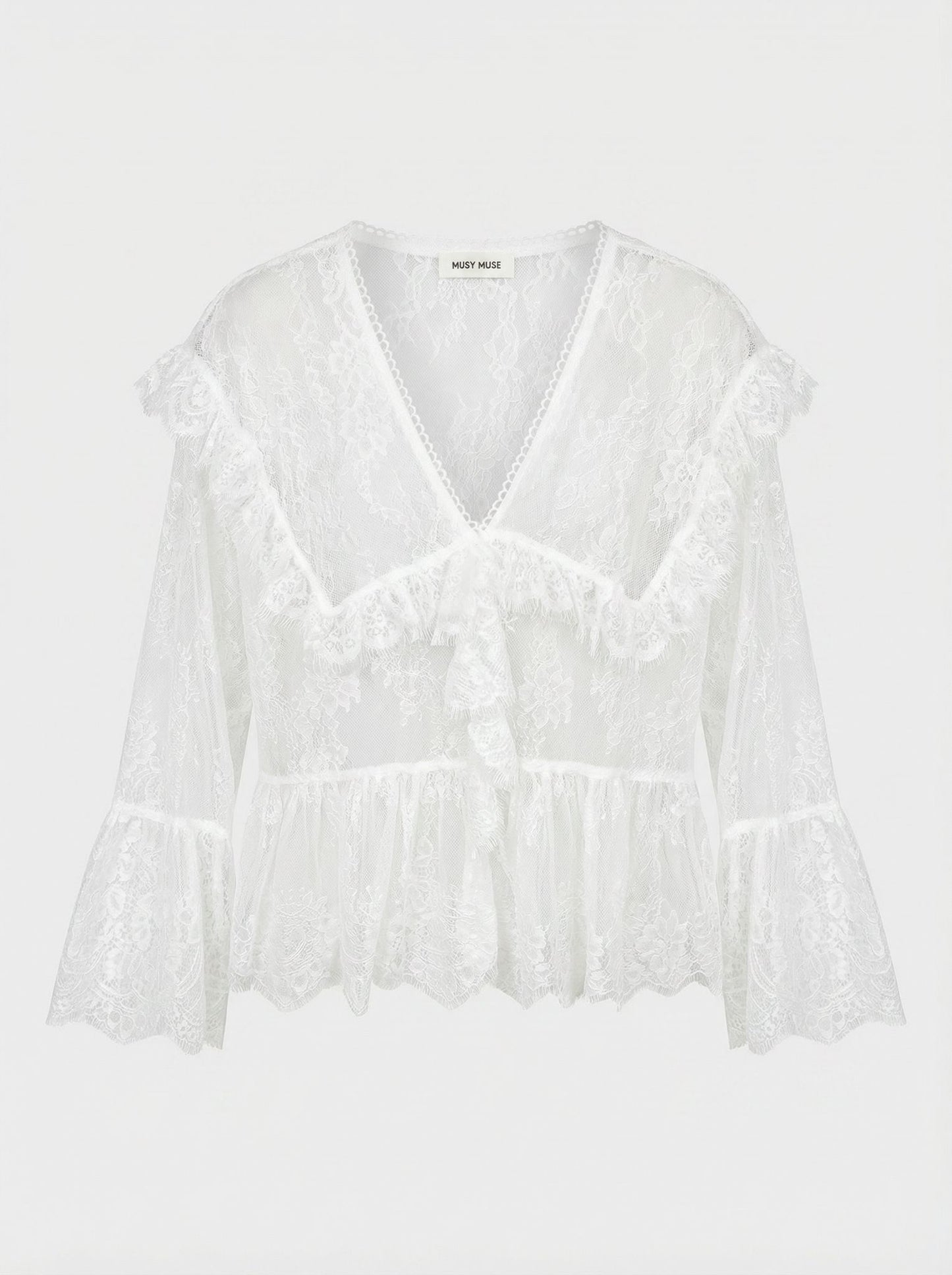 Blusa de renda com mangas