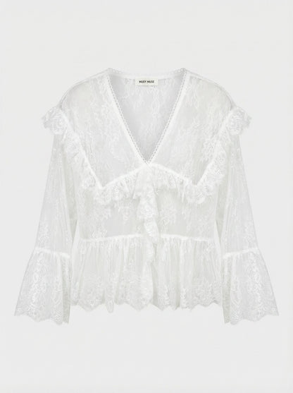 Blusa de renda com mangas