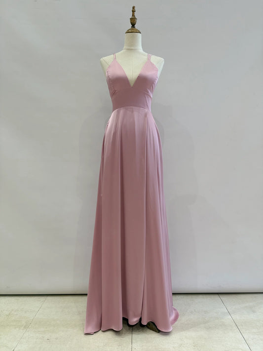Vestido decote cruzado costas Rosa pastel