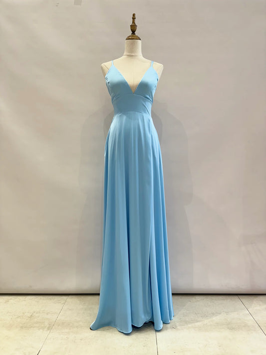 Vestido decote cruzado costas Azul claro