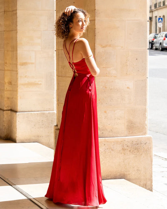 Vestido decote cruzado costas Vermelho