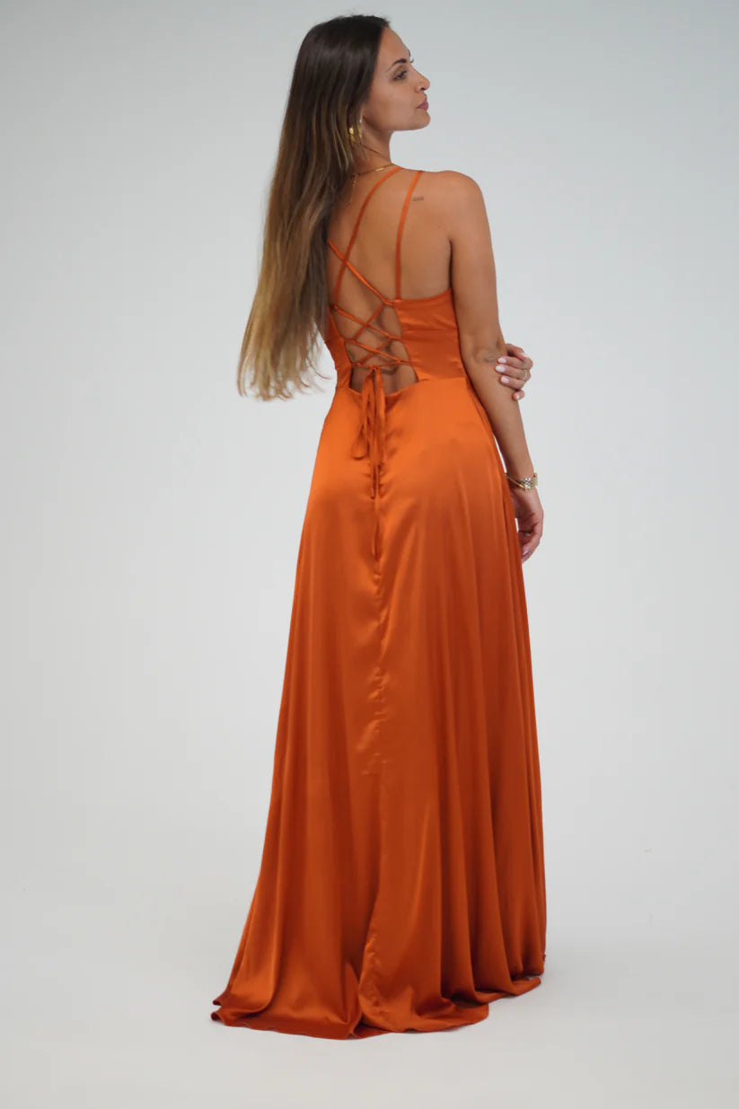 Vestido decote cruzado costas Laranja