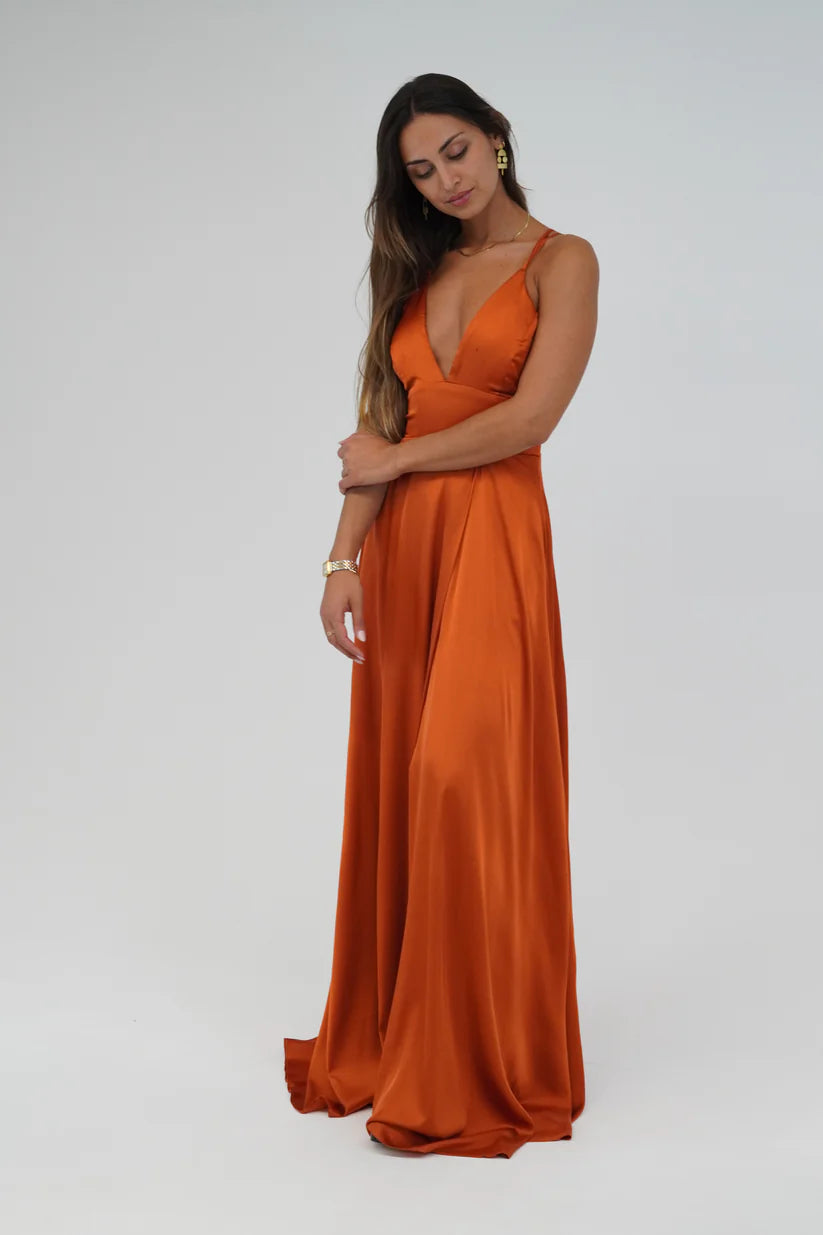 Vestido decote cruzado costas Laranja