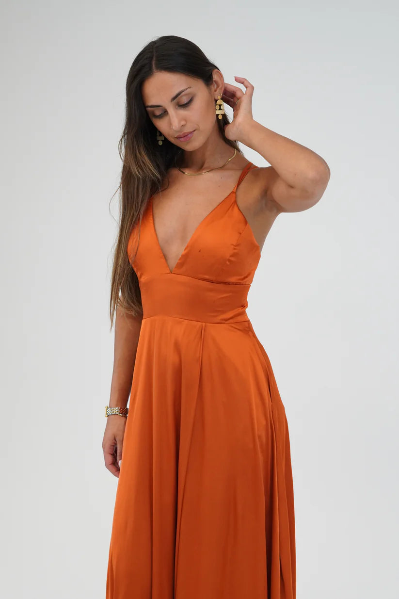 Vestido decote cruzado costas Laranja