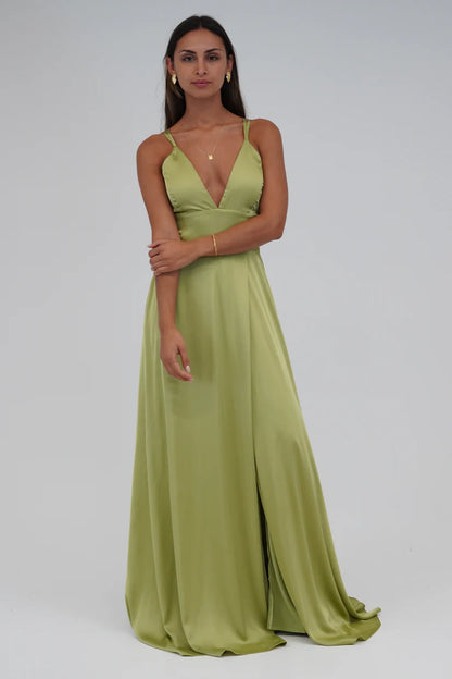 Vestido decote cruzado costas Verde olive