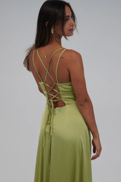 Vestido decote cruzado costas Verde olive