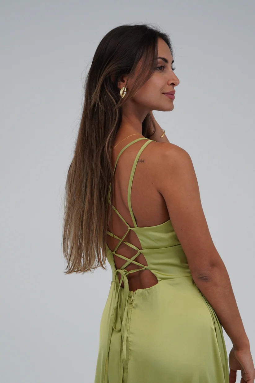 Vestido decote cruzado costas Verde olive