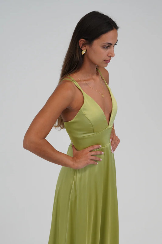 Vestido decote cruzado costas Verde olive