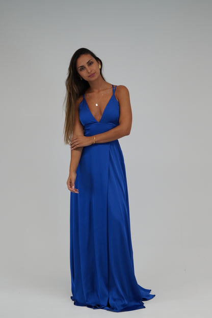 Vestido decote cruzado costas azulão