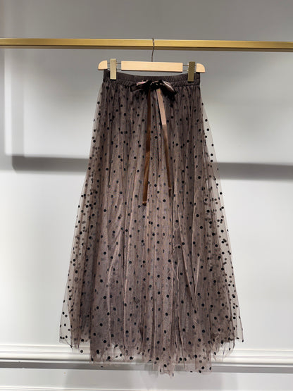Saia de tule Polka-dots Castanho