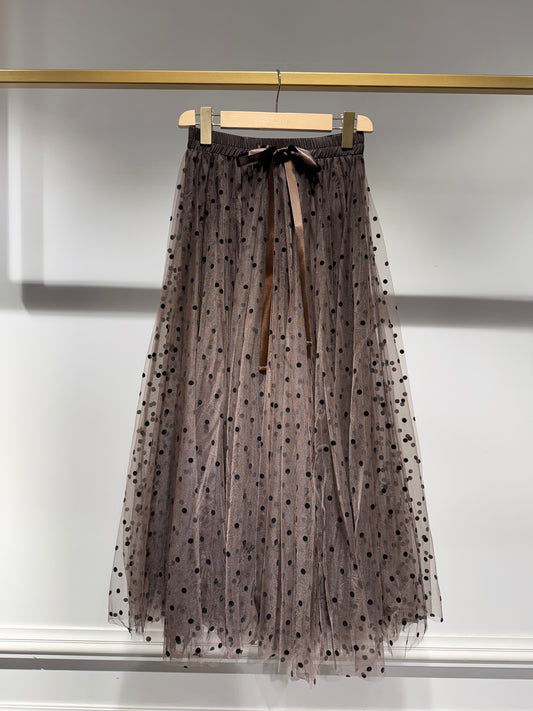 Saia de tule Polka-dots Castanho
