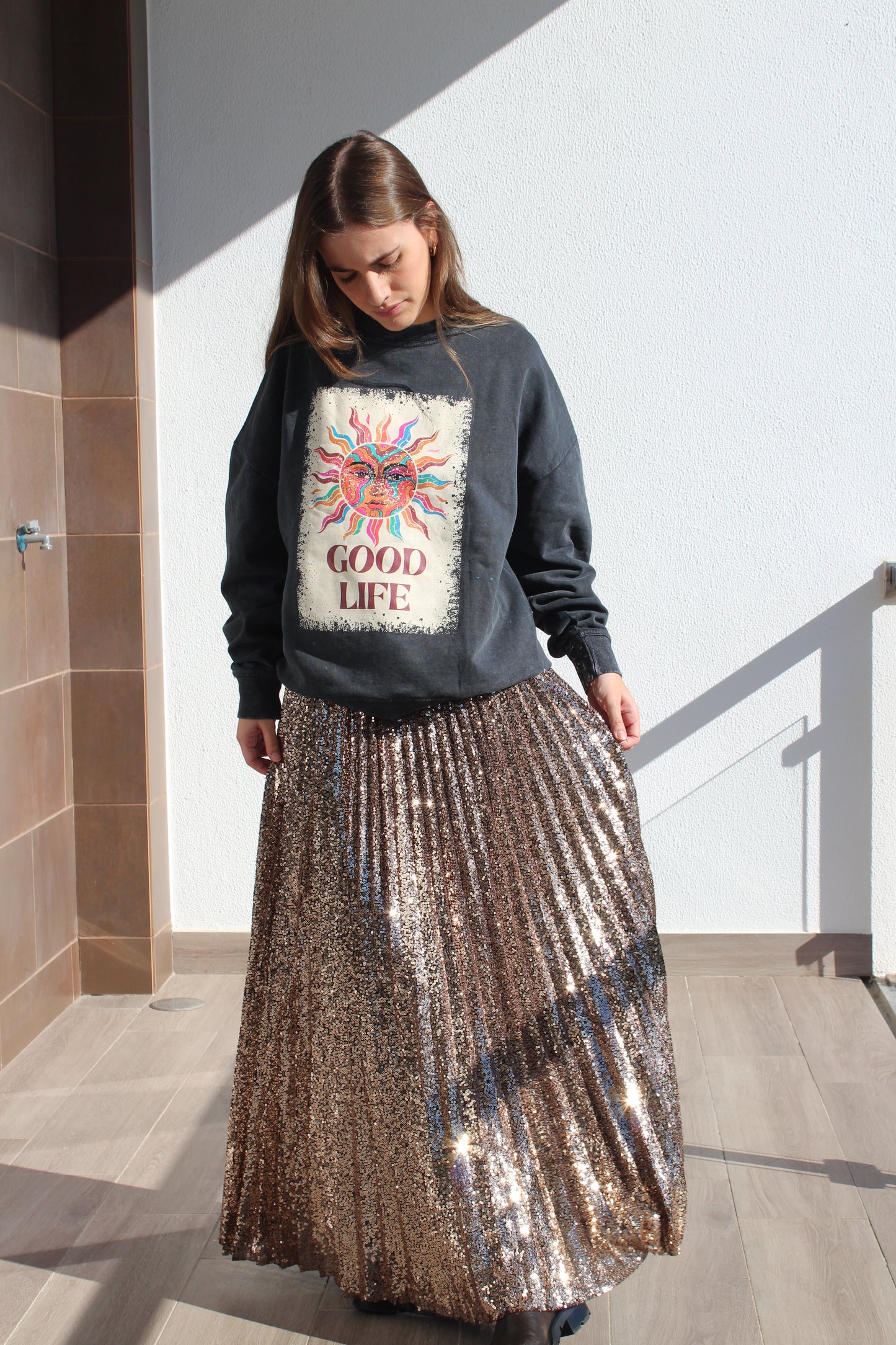 Saia com lantejoulas Chocolate