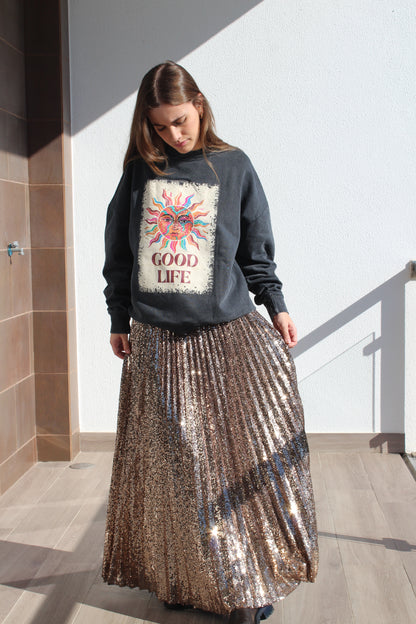 Saia com lantejoulas Chocolate