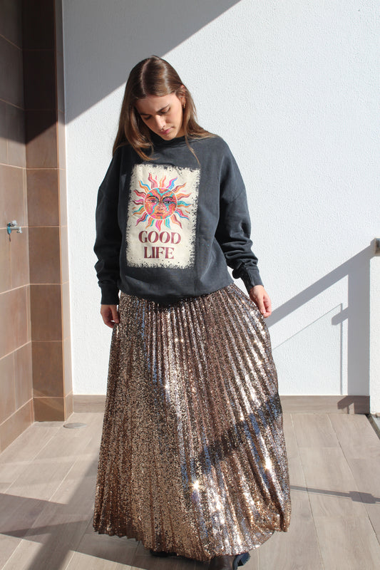 Saia com lantejoulas Chocolate