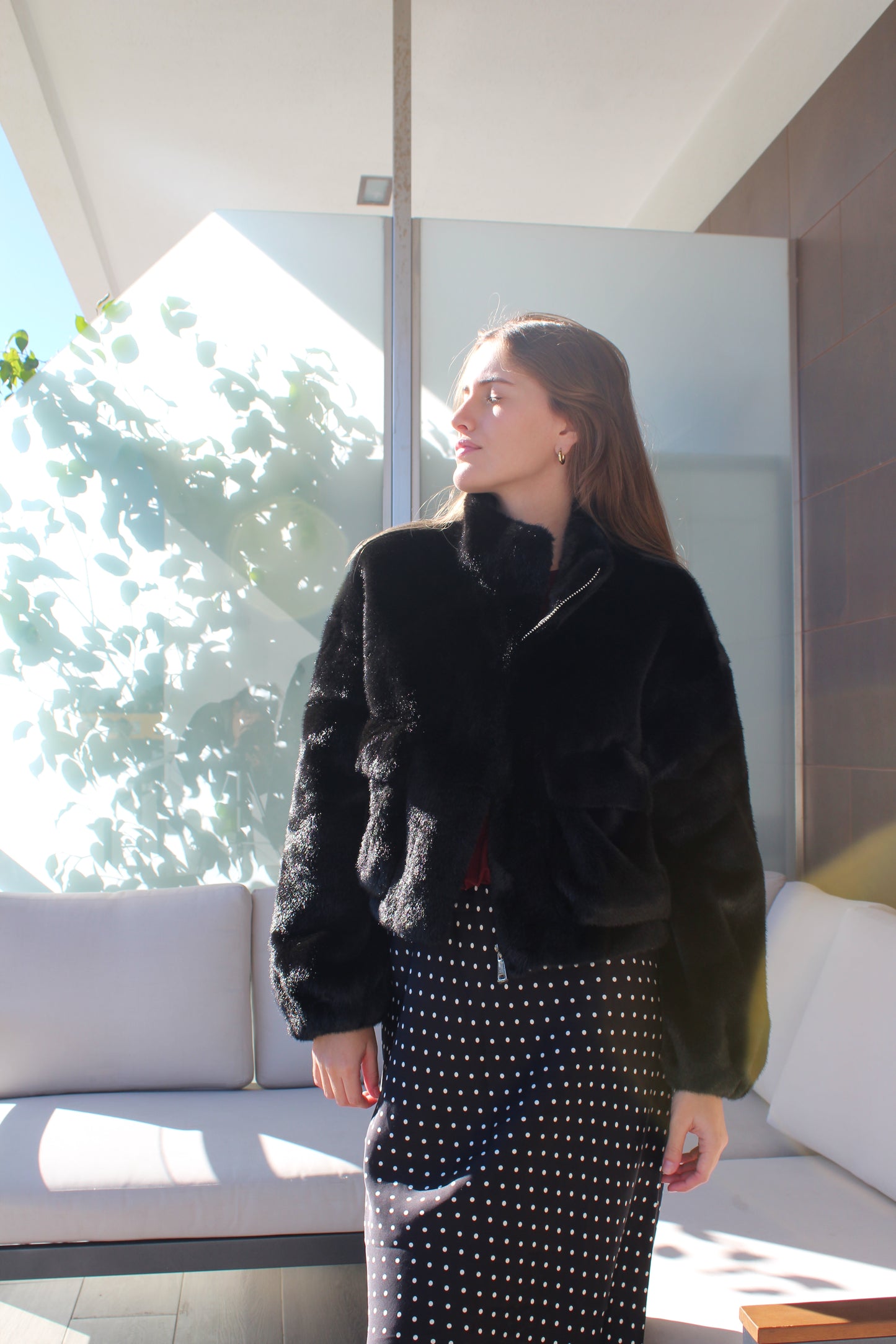 Casaco de pêlo com bolsos