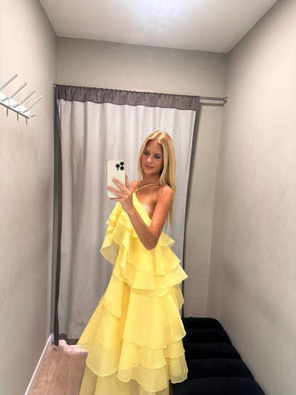 Vestido com flor Amarelo