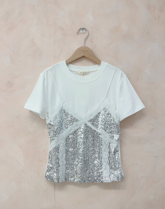 T-shirt com sobreposição de lantejoulas
