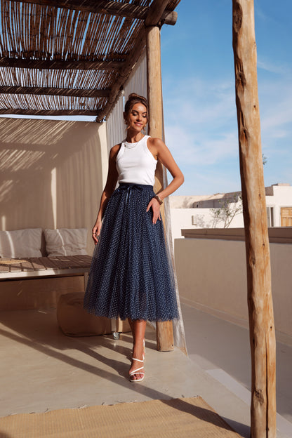 Saia de tule Polka-dots Marinho