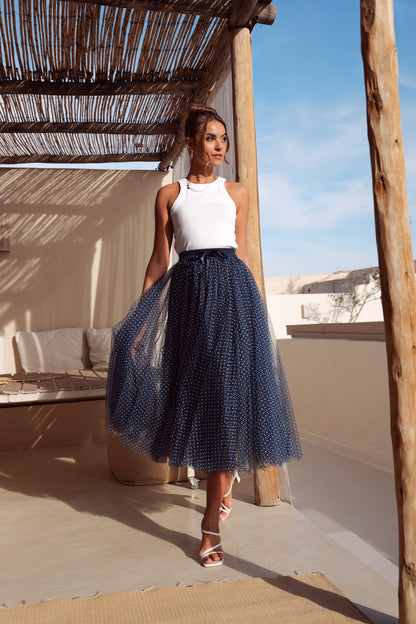 Saia de tule Polka-dots Marinho