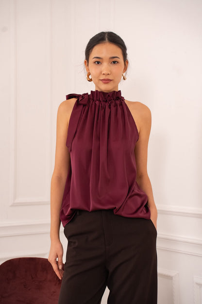 Top decote halter bordeaux