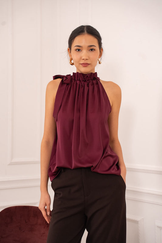 Top decote halter bordeaux