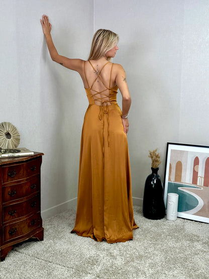 Vestido decote cruzado costas Terracota