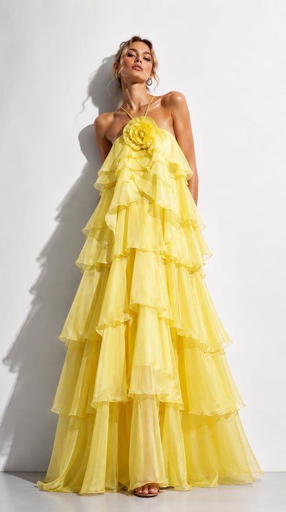 Vestido com flor Amarelo